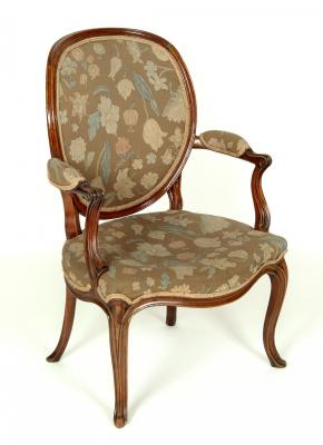 Appraisal: A GEORGE III MAHOGANY OPEN ARMCHAIR the oval back and