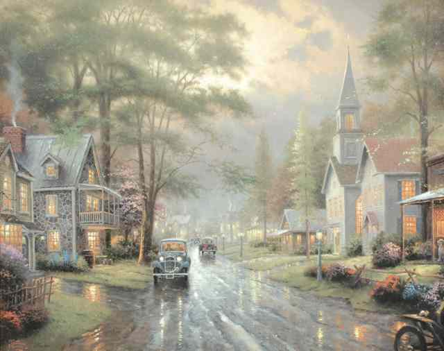 Appraisal: THOMAS KINKADE EMBELLISHED LITHOGRAPH ON CANVAS American born titled ''Hometown