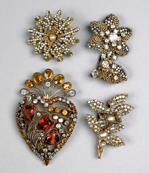 Appraisal: Vintage Hobe heart-form brooch with rhinestones together with Haskell flower-form