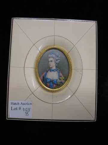 Appraisal: Miniature Painting on Ivory Portrait of Lady flowers in her