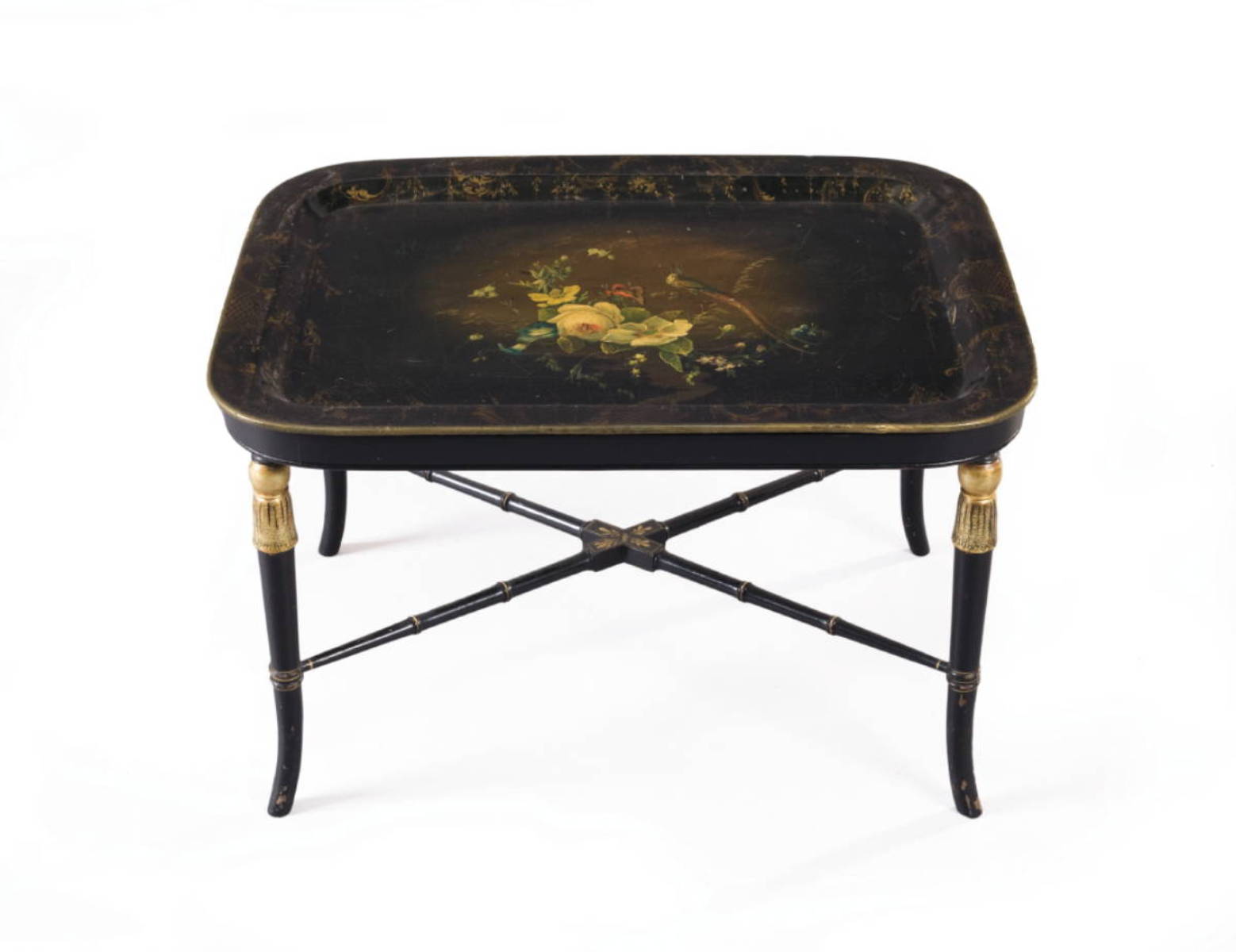 Appraisal: REGENCY BLACK PAINTED AND GILT DECORATED PAPIER MACHE TRAY WITH