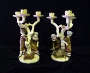 Appraisal: A pair of late th century Royal Worcester figural candlestick