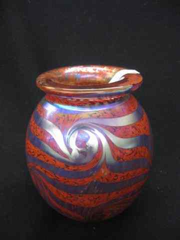 Appraisal: Robert Eickholt Art Glass Vase iridescent drapery on red mottled