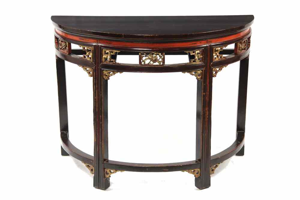 Appraisal: CHINESE DEMILUNE TABLE - Chinese Hall Table with orange lacquer