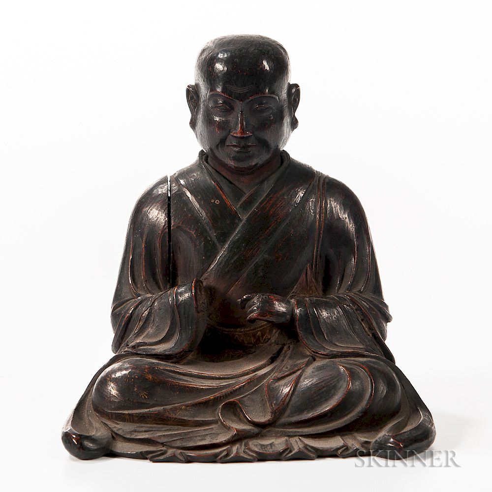 Appraisal: Carved Wood Figure of a Luohan Carved Wood Figure of