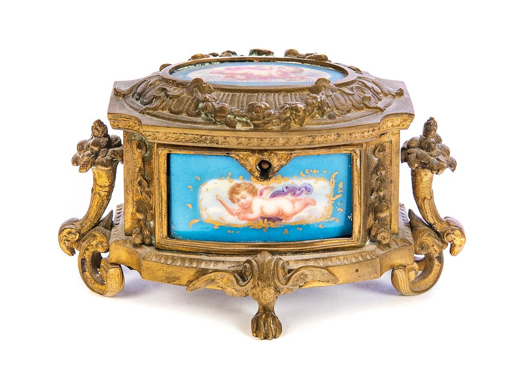 Appraisal: Sevres Gilt Bronze Dresser Painted Casket Sevres Gilt Bronze Dresser