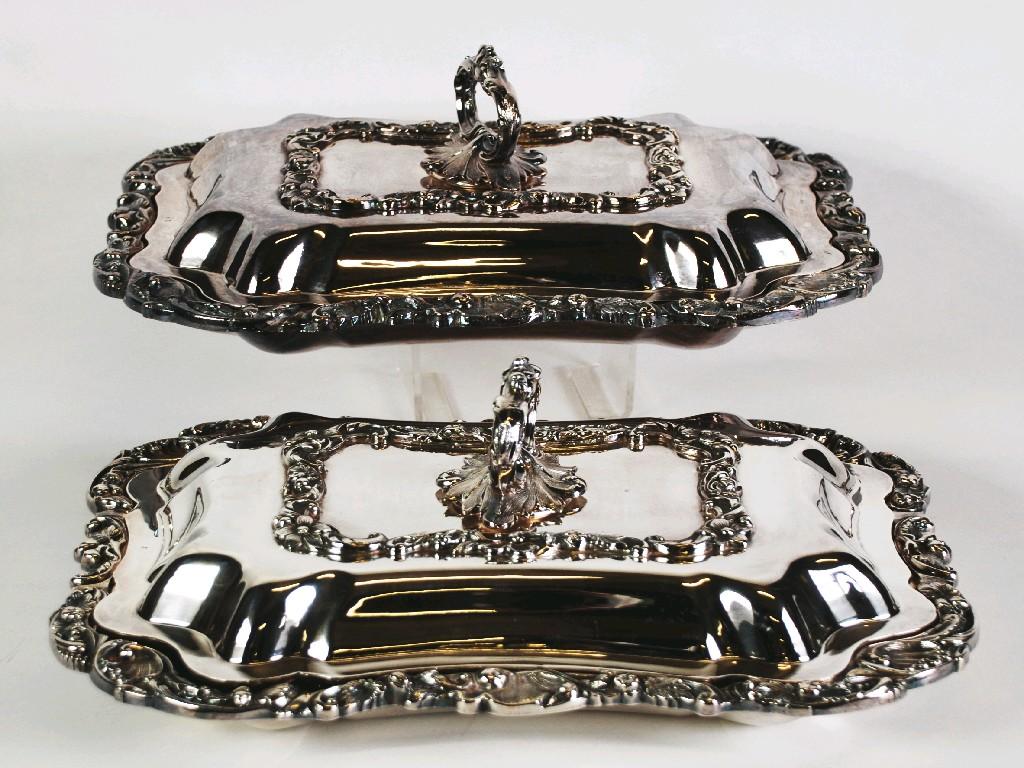 Appraisal: PAIR ORNATE LATE TH CENTURY HEAVY QUALITY ELECTROPLATED ENTREE DISHES