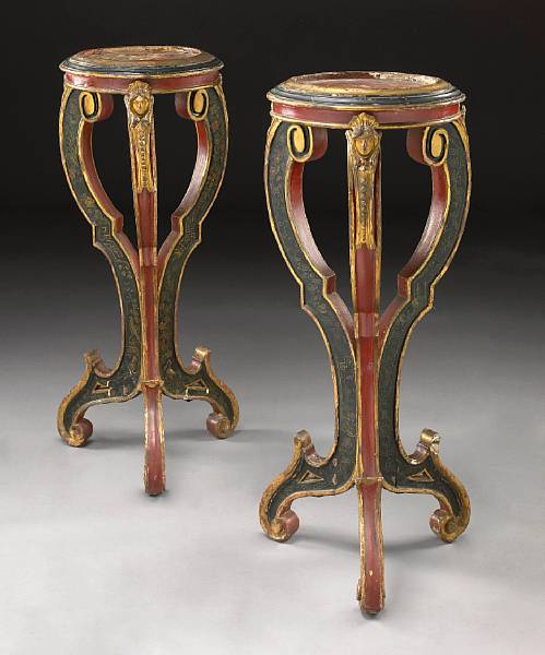 Appraisal: A pair of Rococo style paint decorated pedestals th century