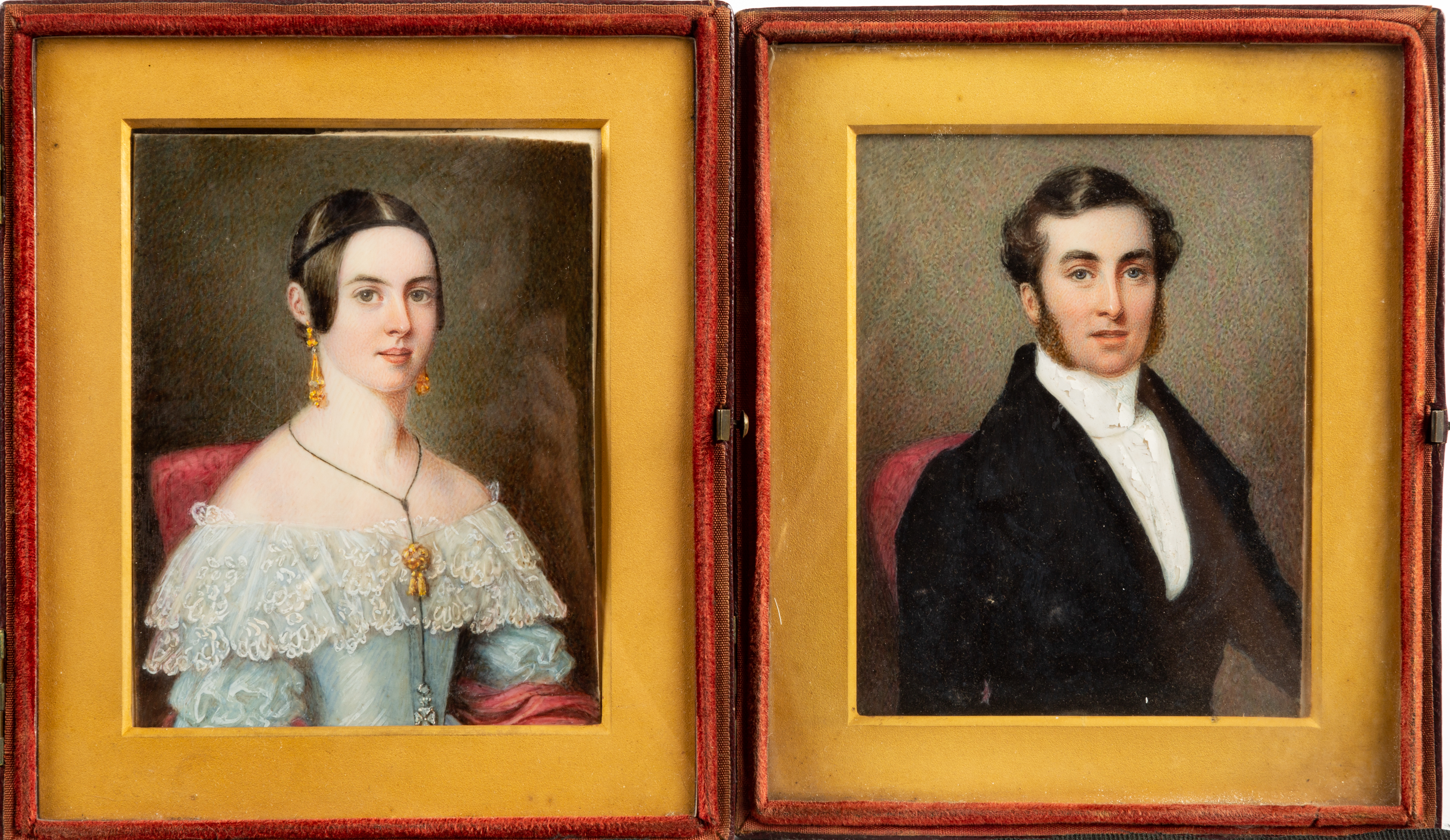 Appraisal: PAIR CASED MINIATURE PAINTED PORTRAITS th century