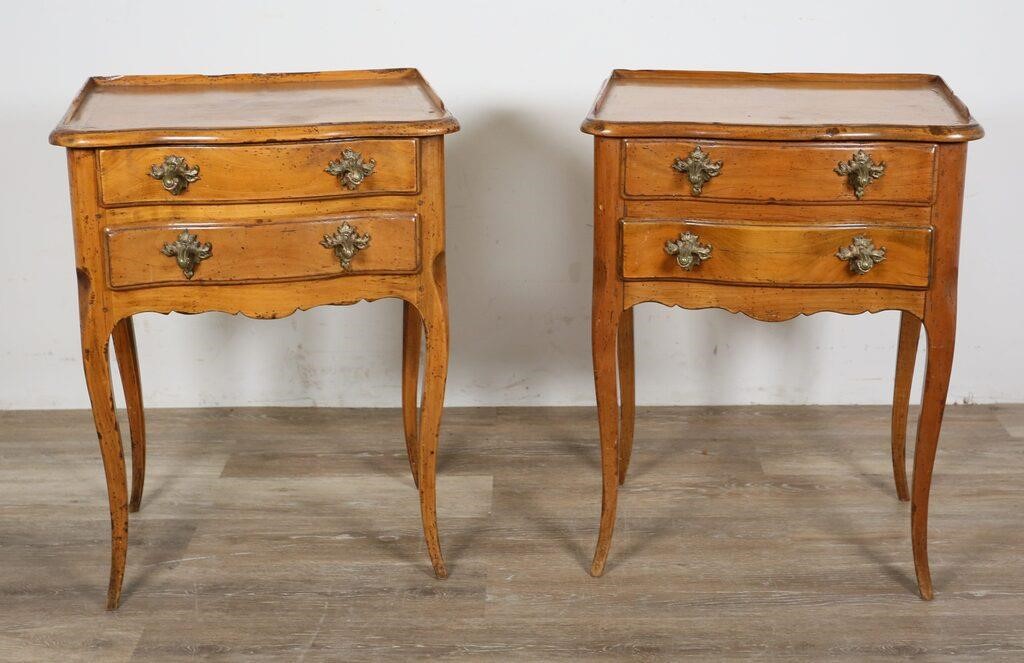 Appraisal: Pair of French Provincial nightstands Fruitwood and brass drawer pulls