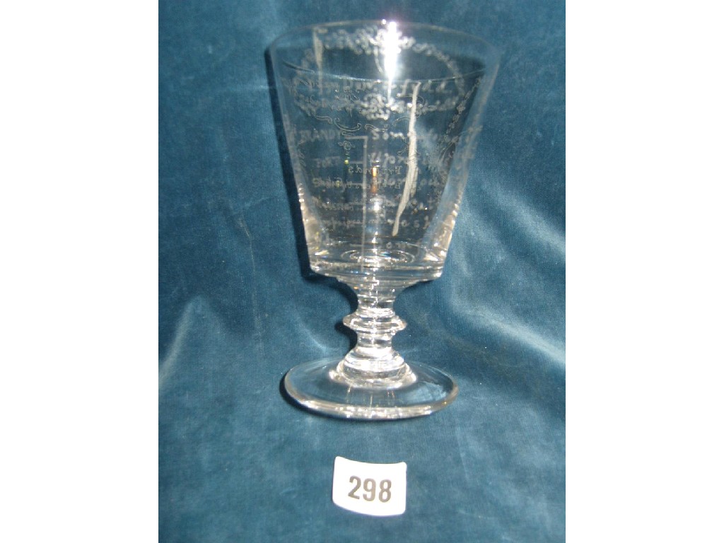 Appraisal: A th century drinking glass with humorous engraved detail showing