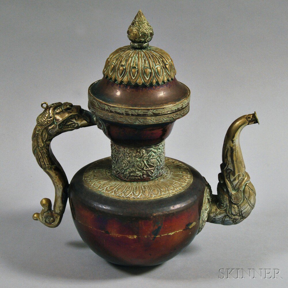 Appraisal: Middle Eastern Mixed Metal Teapot th th century with mythical