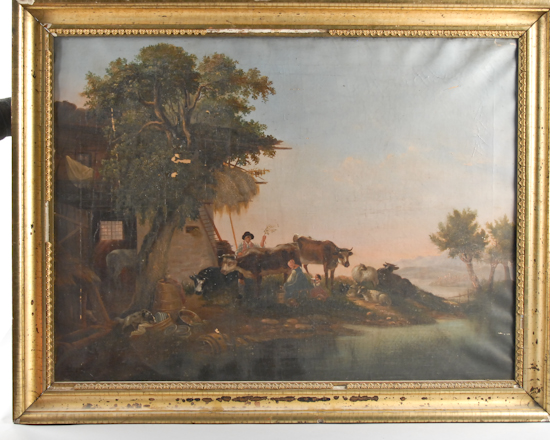 Appraisal: Unknown th C Farmhouse Scene an oil on canvas framed