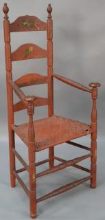 Appraisal: Ladder back great chair four slat with mushroom top hand