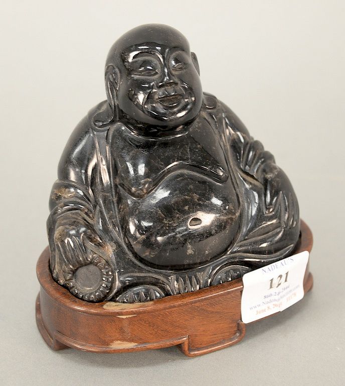 Appraisal: Hardstone seated Buddha China th century with custom-fitted wooden base