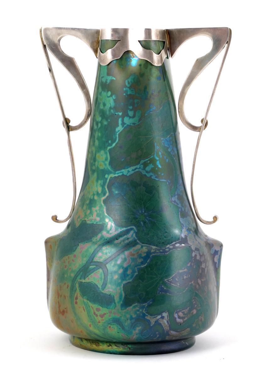 Appraisal: A Clement Massier Golfe Juan vase with silver mount