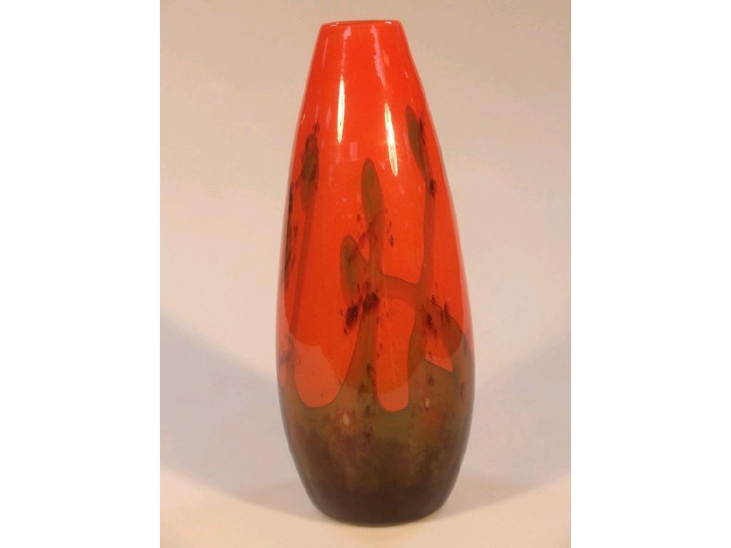 Appraisal: A French art glass vase by Schneider of elongated ovoid