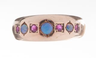 Appraisal: Opal and Ruby Ring K Gold Stamped with English Hallmarks