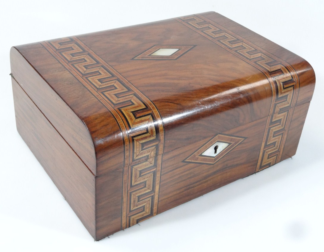 Appraisal: A thC walnut Tunbridge style jewellery casket the domed lid