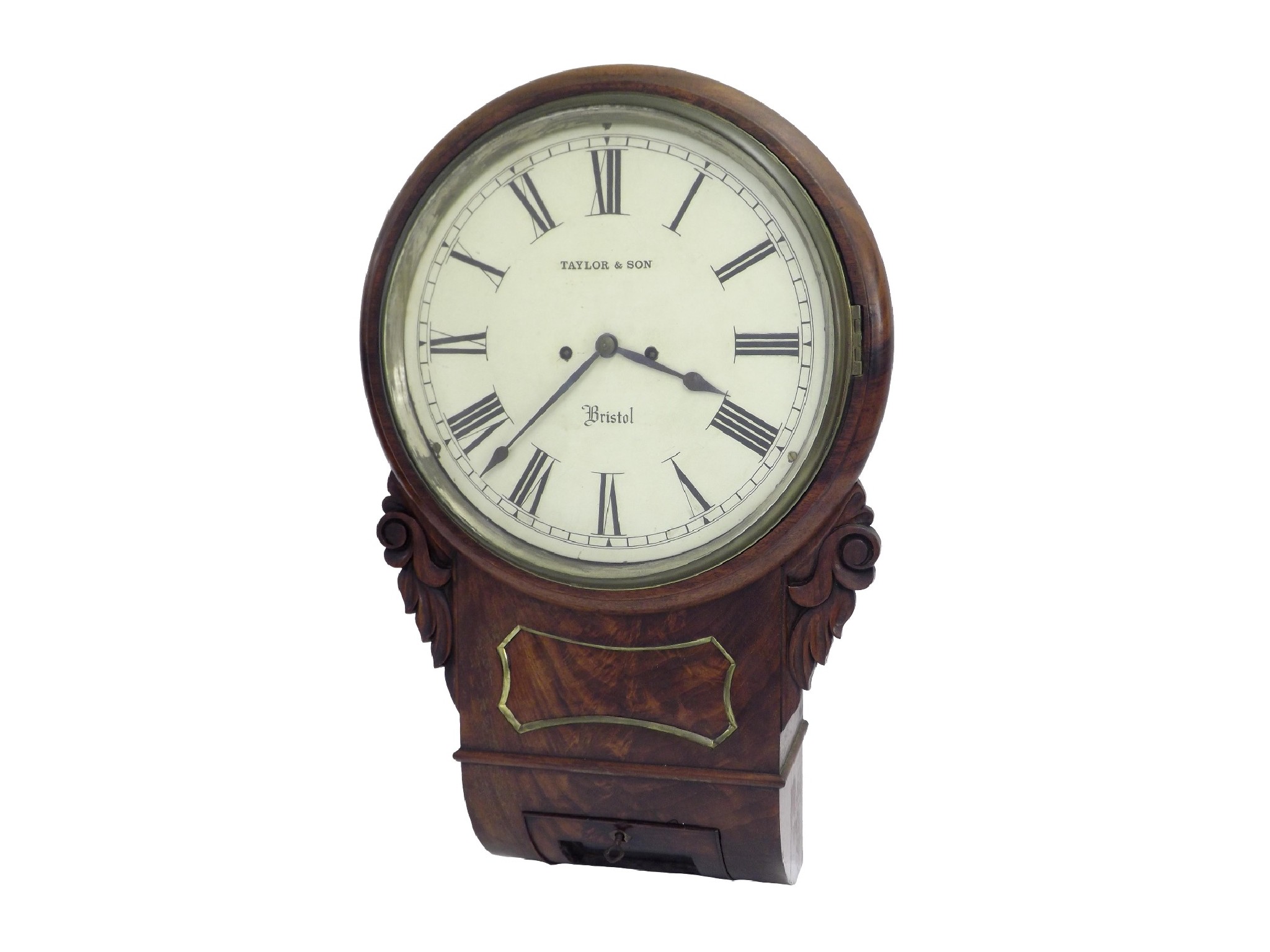 Appraisal: Mahogany double fusee drop dial wall clock signed Taylor Son