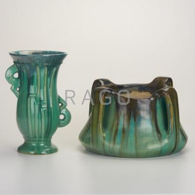 Appraisal: FULPER SCHOOL OF FULPER Two pieces Fulper moderne vase with