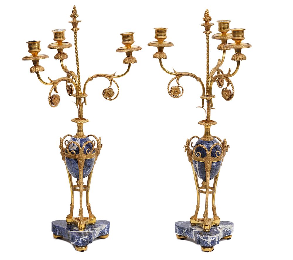 Appraisal: th Ct Pr Lapis Gilt Bronze Light Candelabras Pair of