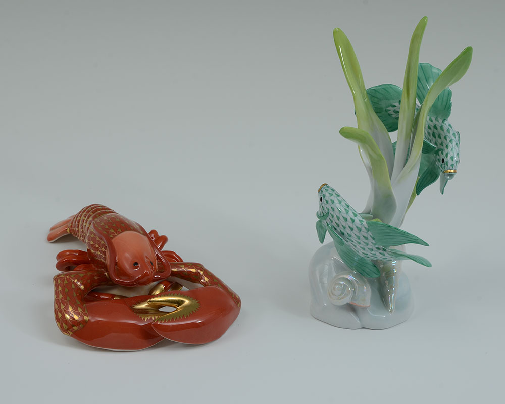 Appraisal: PIECE HEREND LOBSTER FISH FIGURAL GROUP pieces Herend porcelain figurines