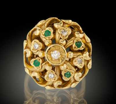 Appraisal: A Ladies' Gold Emerald and Diamond Cocktail Ring k yellow