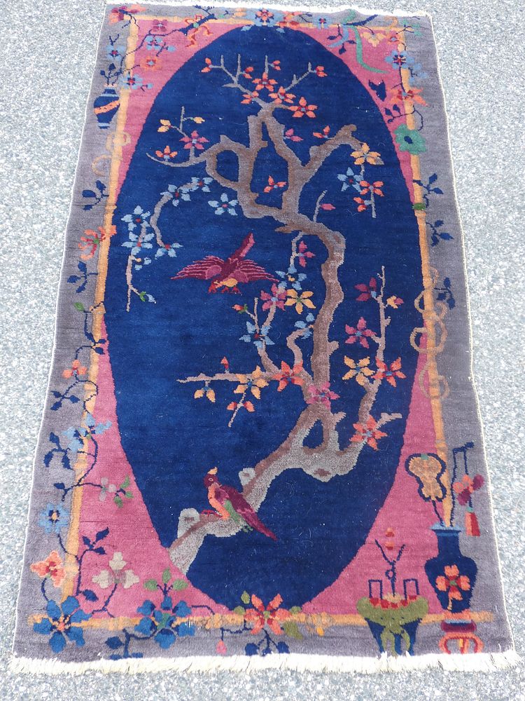 Appraisal: CHINESE ART DECO SCATTER RUG Old Chinese Art Deco scatter