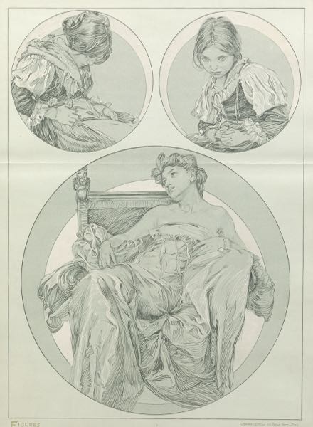 Appraisal: ALPHONSE MUCHA CZECH - x Figures Decoratives Plate Lithograph printed