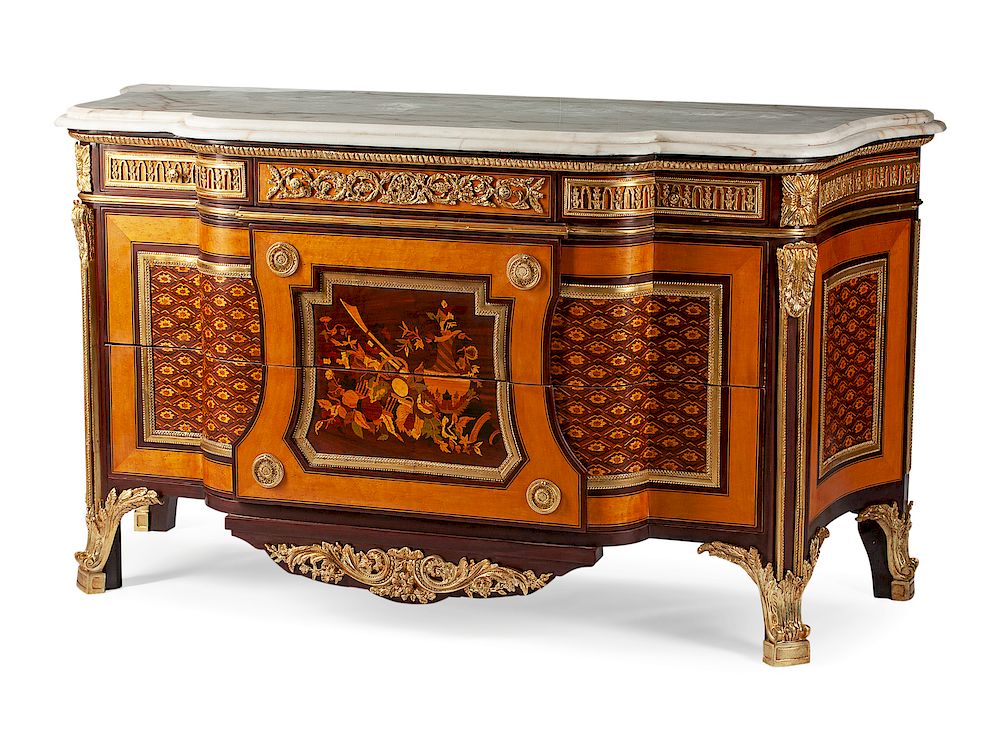 Appraisal: A Louis XVI Style Gilt Metal Mounted Marquetry Commode A