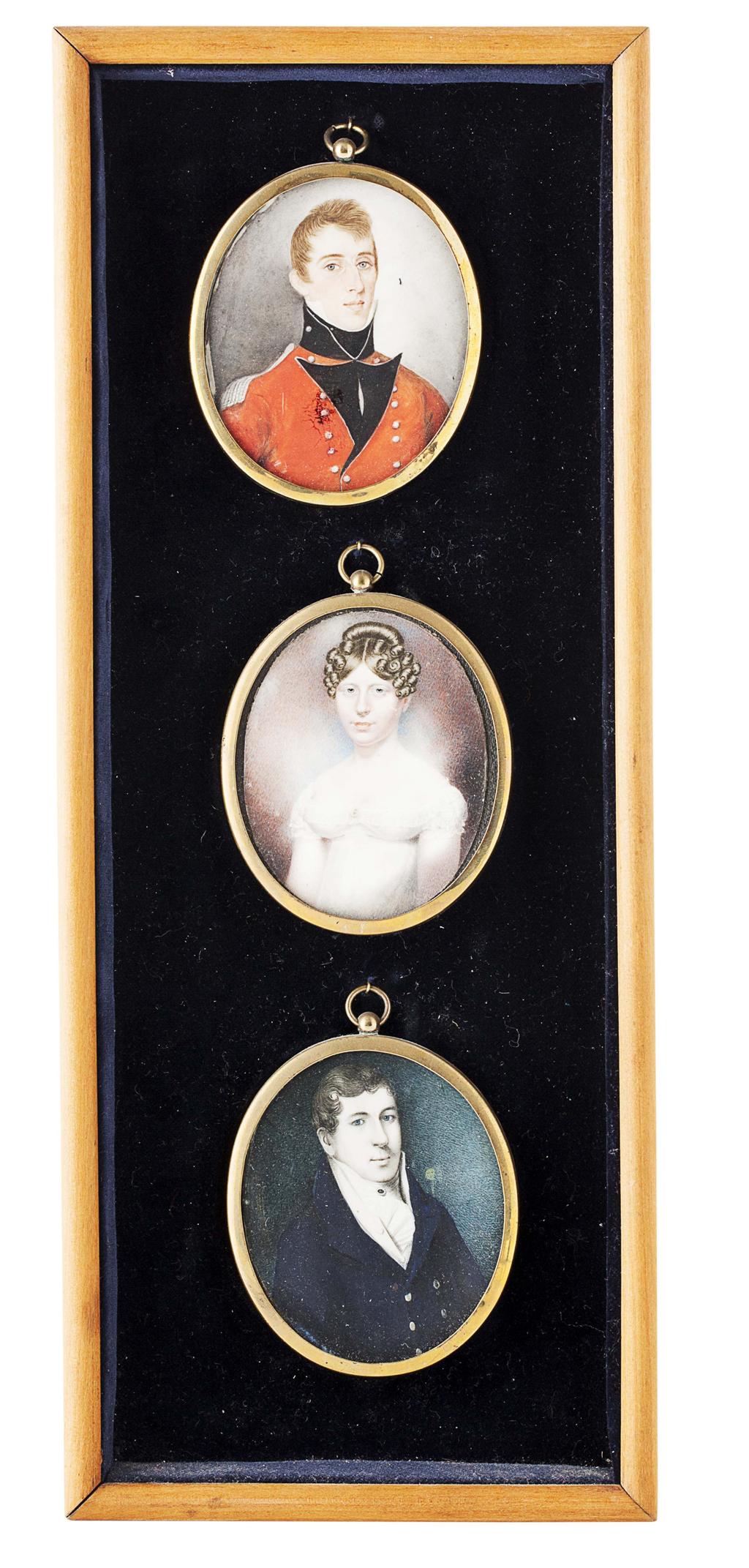 Appraisal: YTHREE REGENCY PORTRAIT MINIATURES EARLY TH CENTURY on ivory depicting