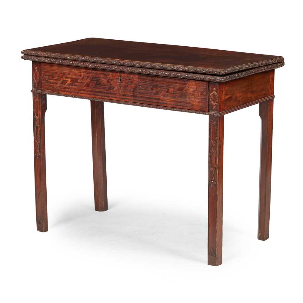 Appraisal: GEORGE III MAHOGANY FOLD-OVER TEA TABLE TH CENTURY the rectangular