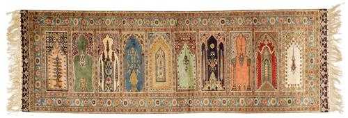 Appraisal: KAYSERI SILK old Central field divided into ten mihrabs the