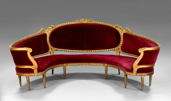 Appraisal: Large Louis XV-Style Giltwood C-Form Sofa mid- th century the