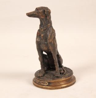 Appraisal: ANIMALIER BRONZE OF SEATED DOG WITH BASE MARKED F SOUCHAL