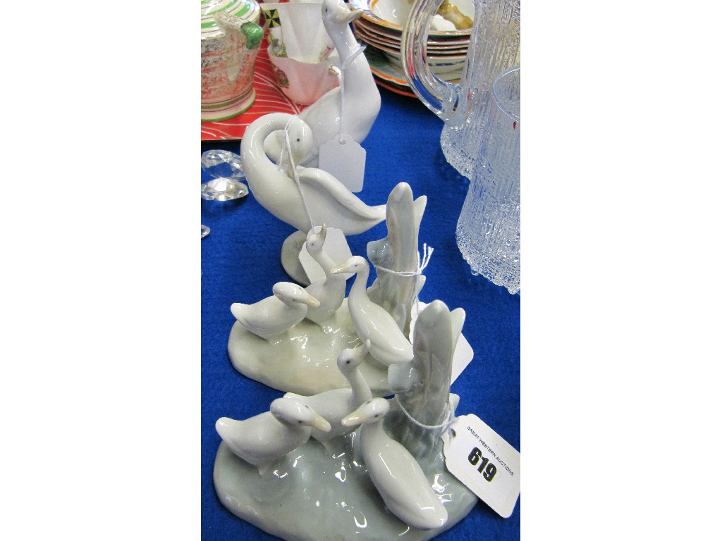 Appraisal: Lot comprising a Lladro and three Nao figures of geese