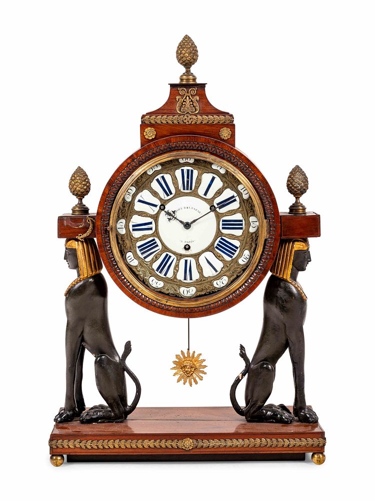 Appraisal: A French Egyptian Revival Gilt Bronze Mounted Mahogany Clock A