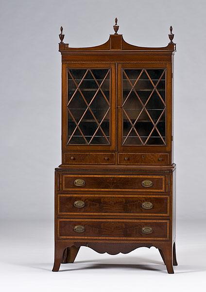 Appraisal: FEDERAL-STYLE MAHOGANY INLAID SECRETARY an inlaid Federal-style secretary late th