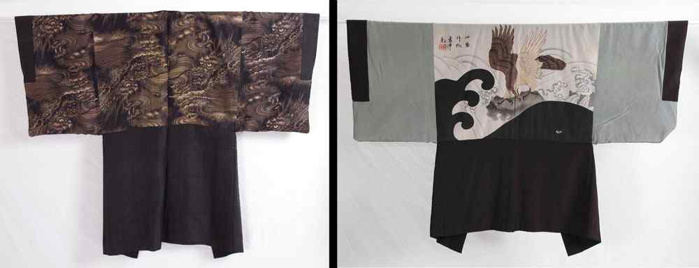 Appraisal: KIMONOS - 'S BLACK JAPANESE SILK MENS KIMONO WITH DRAGON