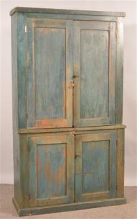 Appraisal: Primitive th Century Softwood Single Part Step-back Cupboard Retaining the