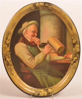 Appraisal: Oval Tin Lithograph Whiskey Advertising Tray Jacob F Sheaffer's Pure