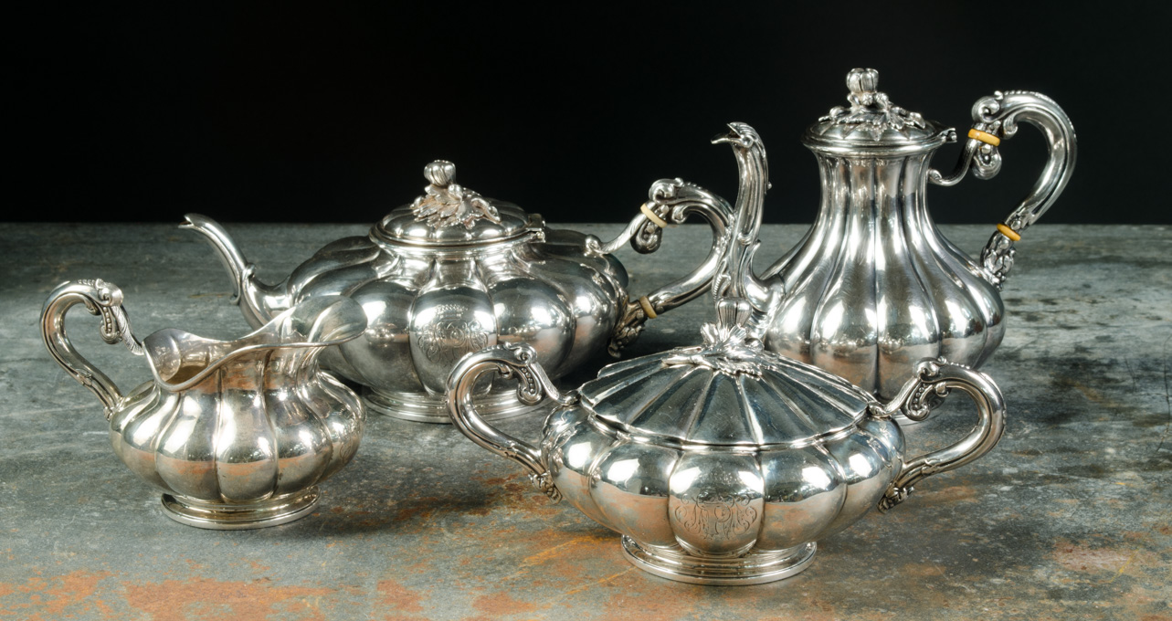 Appraisal: FOUR PIECE FRENCH STERLING SILVER TEA SET late th early