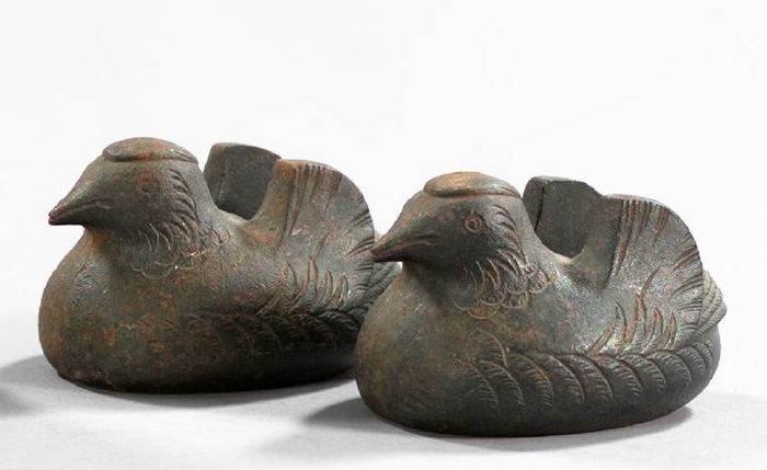 Appraisal: Pair of Japanese Edo Bronze-Patinated Cast-Iron Scroll Weights second quarter