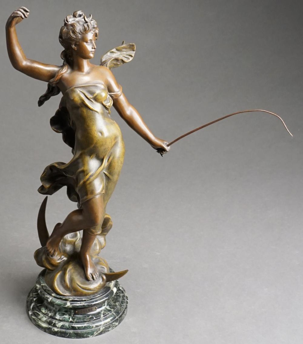 Appraisal: French Patinated Spelter Figure of Diana on Green Marble Socle