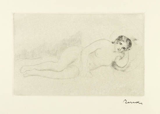 Appraisal: PIERRE-AUGUSTE RENOIR Femme nue couch e tourn e droite re