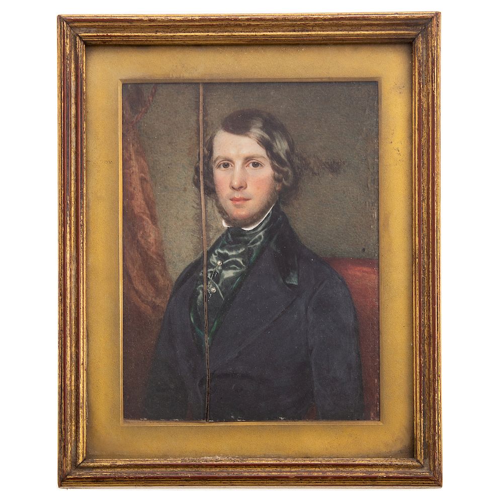 Appraisal: American School Portrait Miniature of Gentleman mid- th century seated