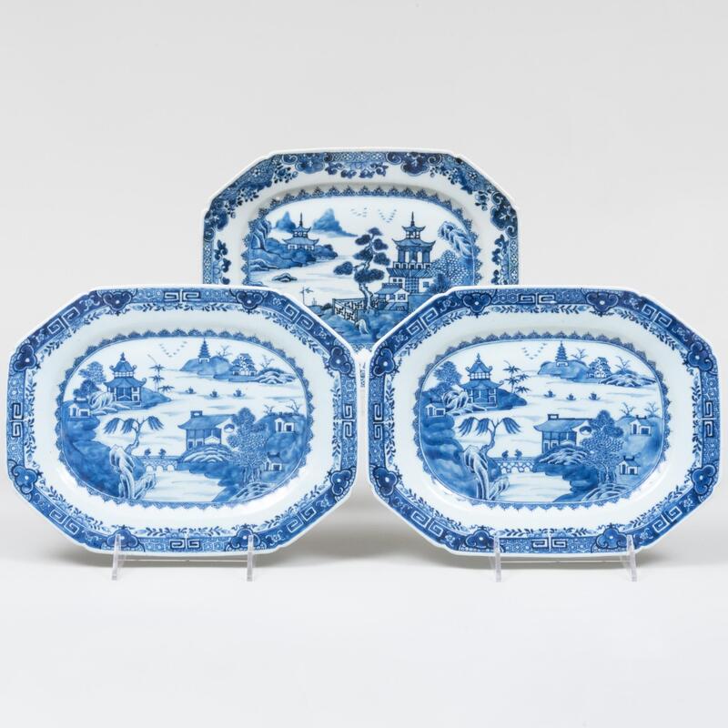 Appraisal: Group Three of Chinese Export Blue and White Porcelain Platters