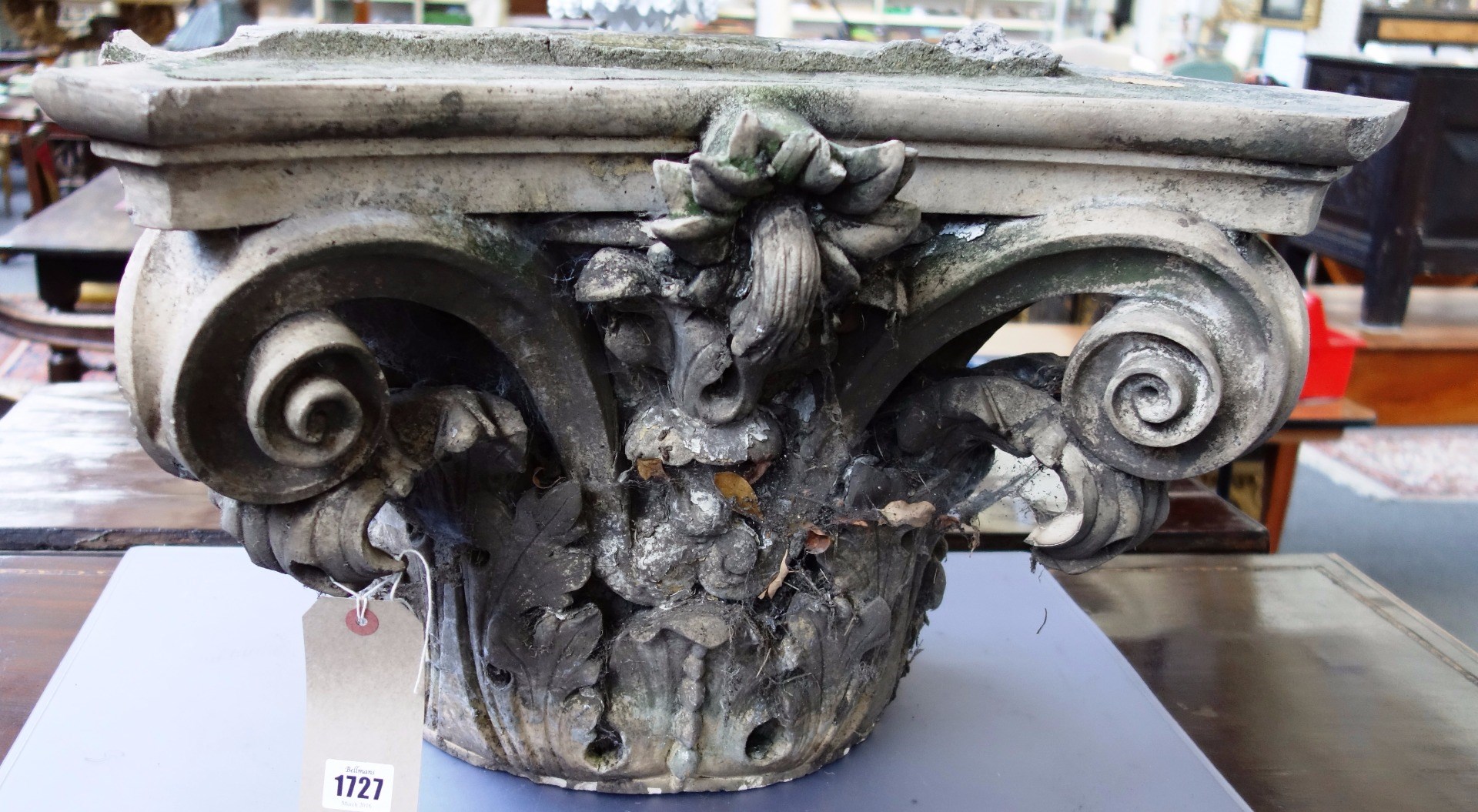 Appraisal: A stone effect acanthus moulded Ionic capital top cm wide