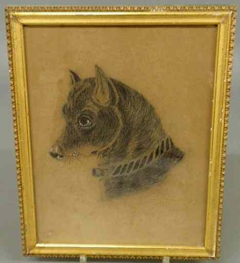 Appraisal: Charcoal portrait of a dog th c unsigned x